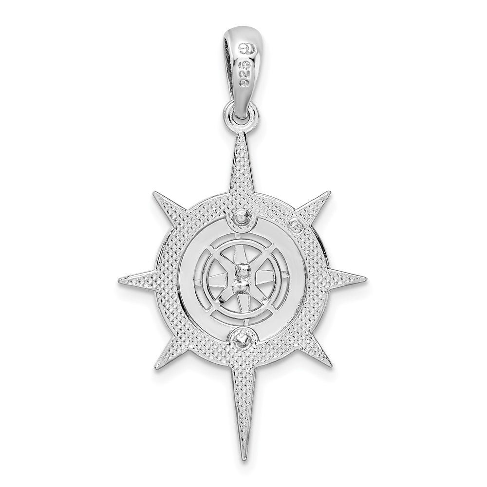Sterling Silver Rhodium-plated Polished Star Frame Compass Pendant