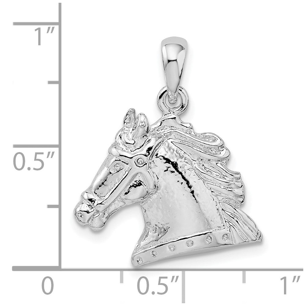 Sterling Silver Rhodium-plated Polished Horse Head Pendant