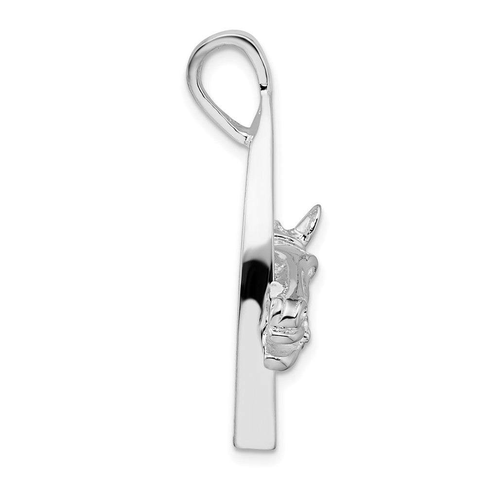 Sterling Silver Rhodium-plated Polished Horse Head w/Stirrup Pendant