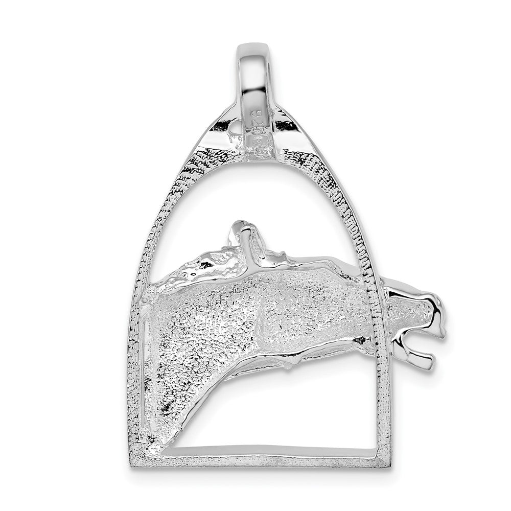 Sterling Silver Rhodium-plated Polished Horse Head w/Stirrup Pendant