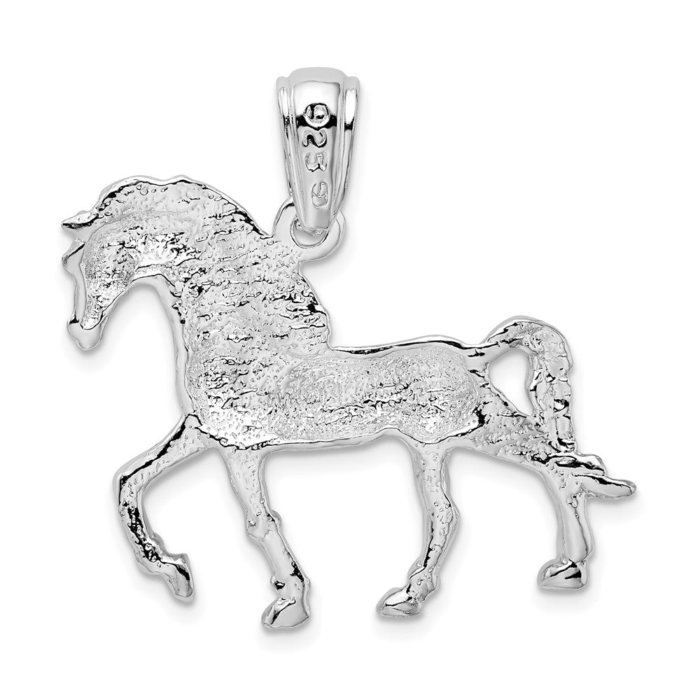 Sterling Silver Rhodium-plated Polished Walking Horse Pendant