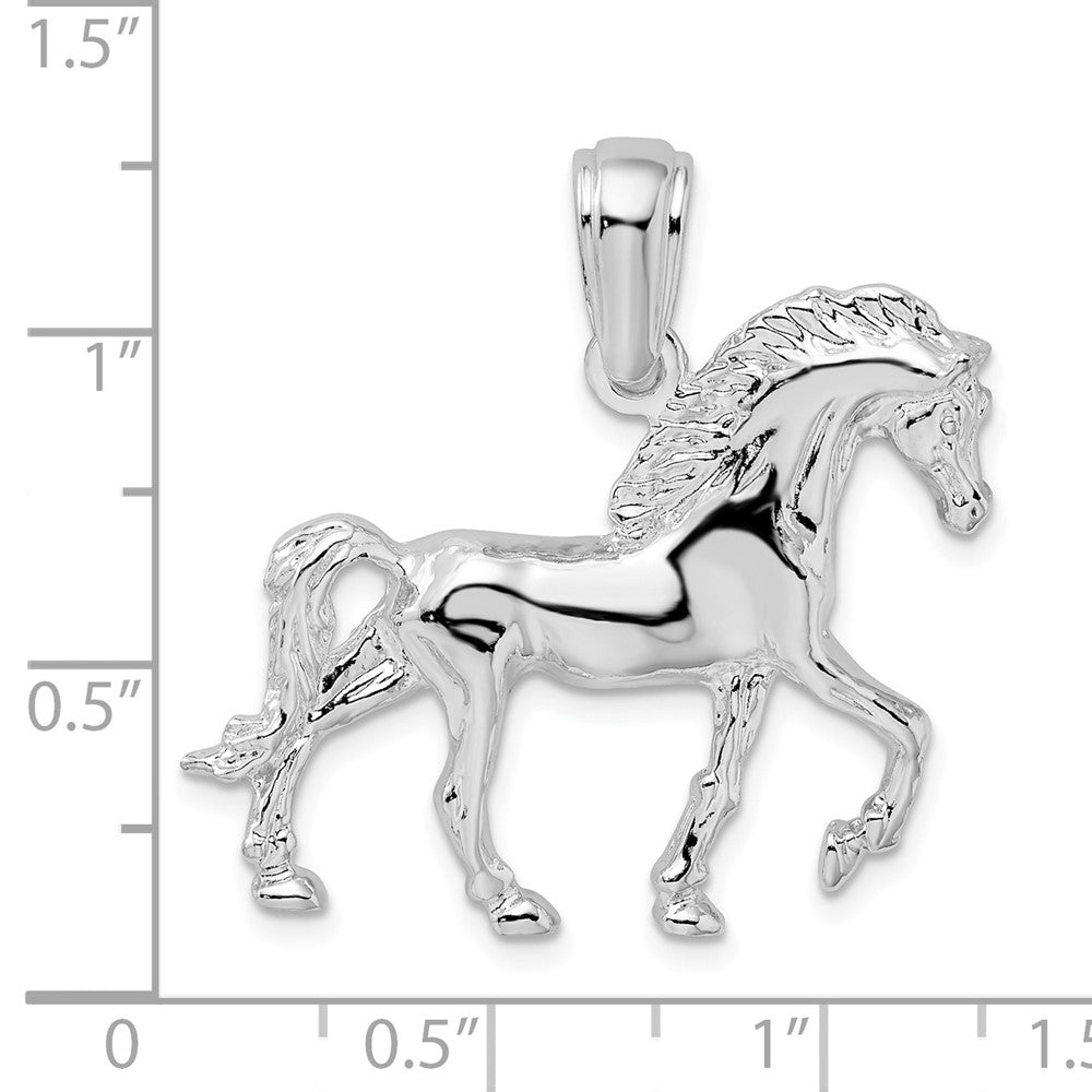 Sterling Silver Rhodium-plated Polished Walking Horse Pendant