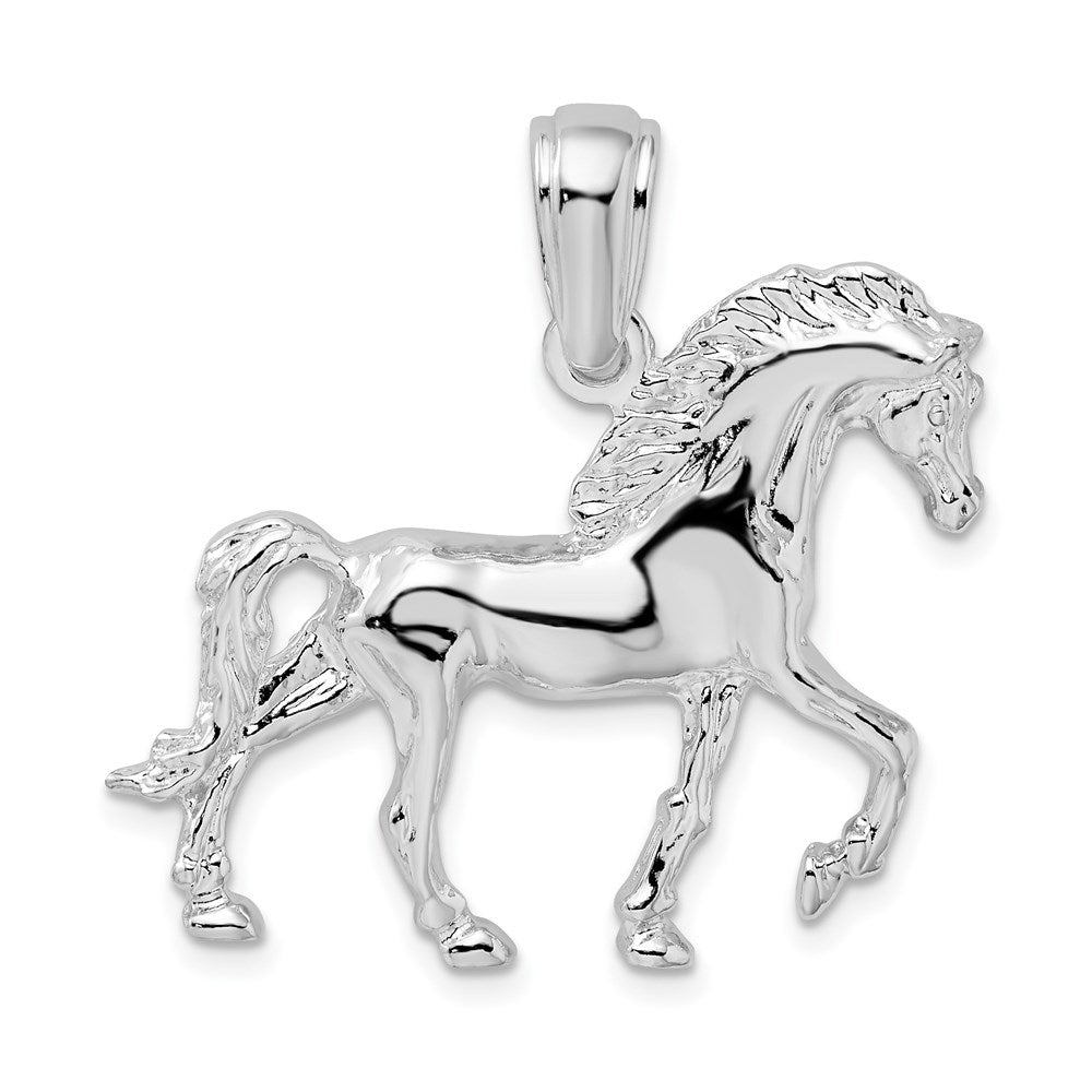 Sterling Silver Rhodium-plated Polished Walking Horse Pendant