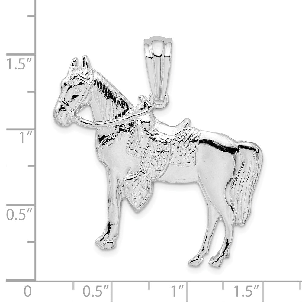 Sterling Silver Rhodium-plated Polished Horse w/Saddle Pendant