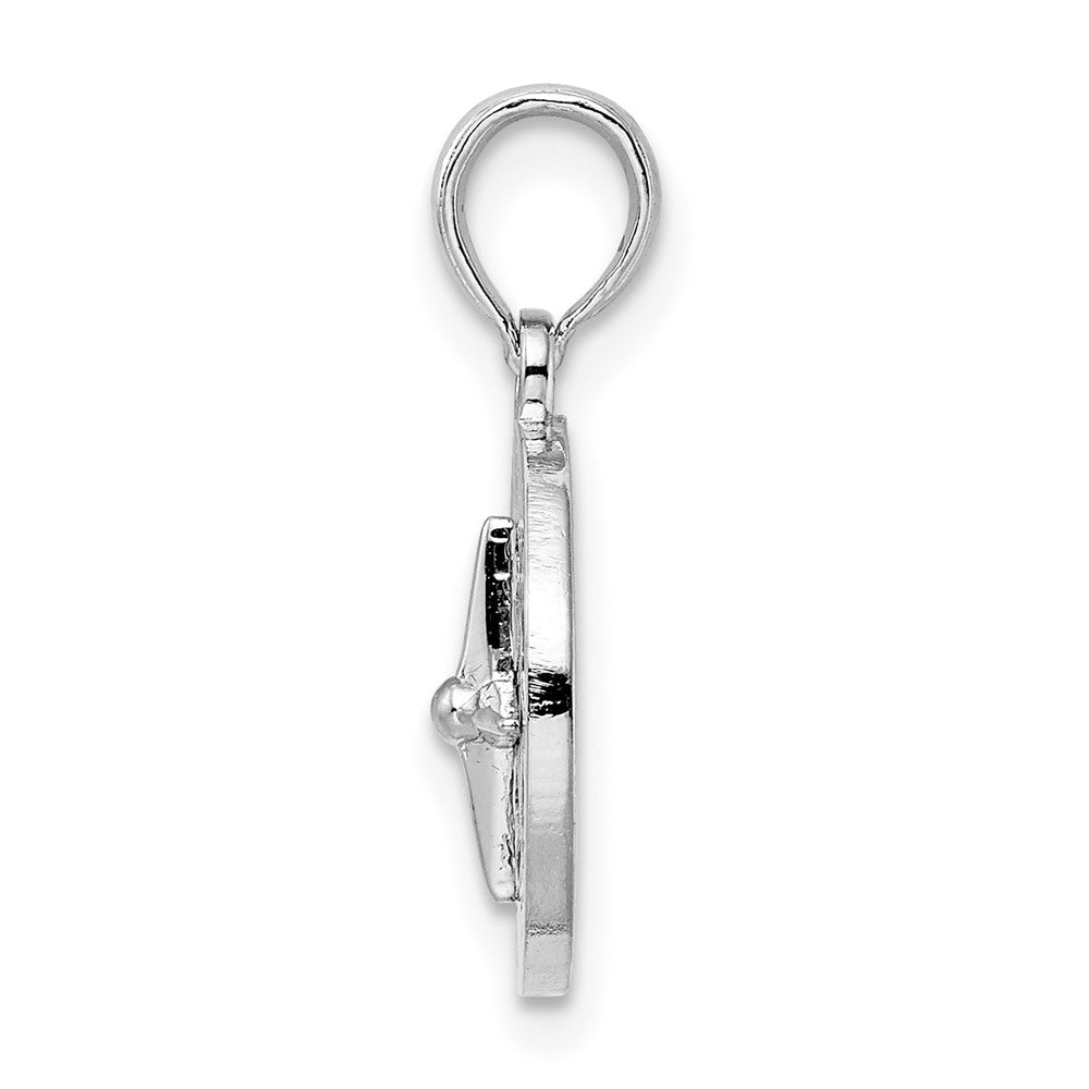 Sterling Silver Rhodium-plated Polished Mini Compass Pendant