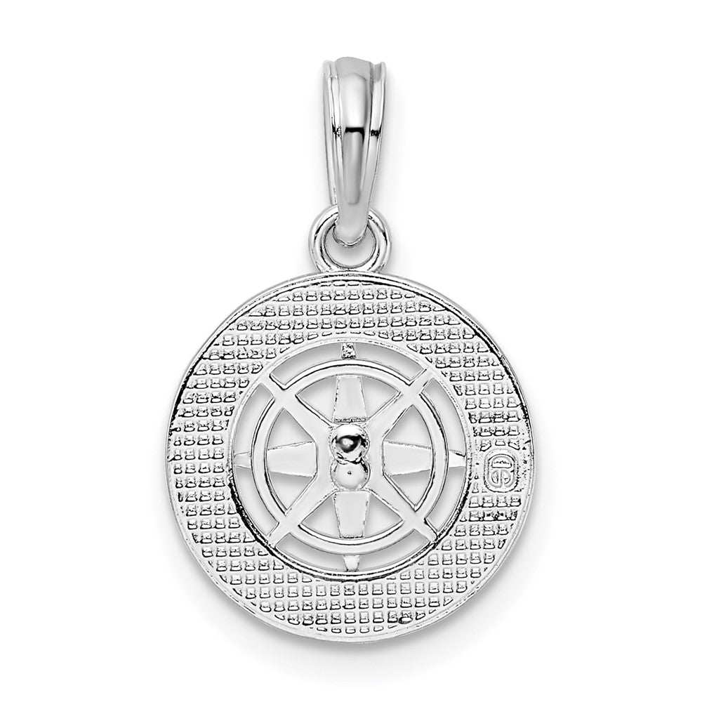 Sterling Silver Rhodium-plated Polished Mini Compass Pendant