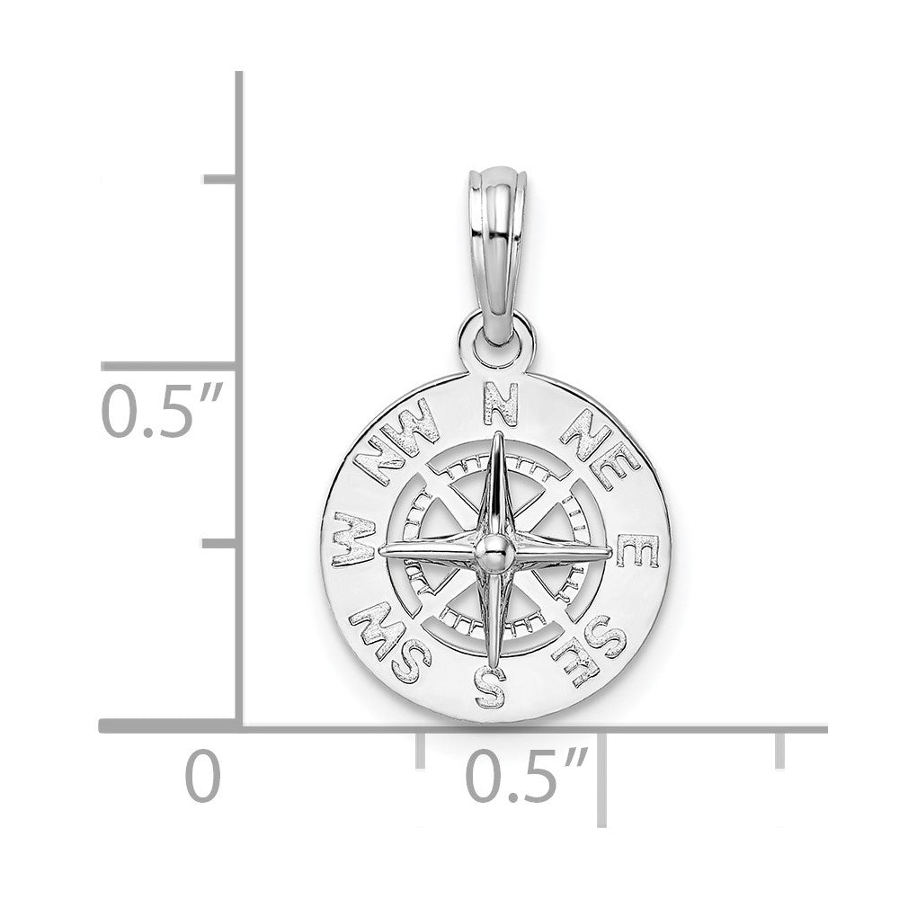 Sterling Silver Rhodium-plated Polished Mini Compass Pendant