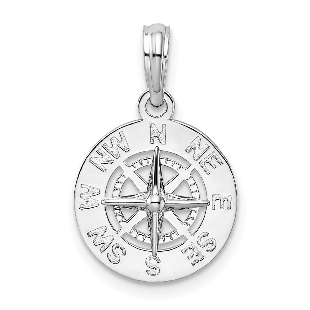 Sterling Silver Rhodium-plated Polished Mini Compass Pendant