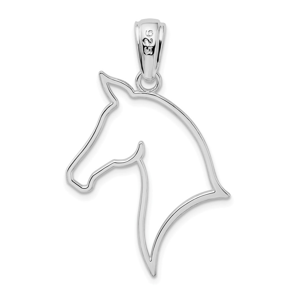 Sterling Silver Rhodium-plated Polished Cut-out Horse Head Pendant