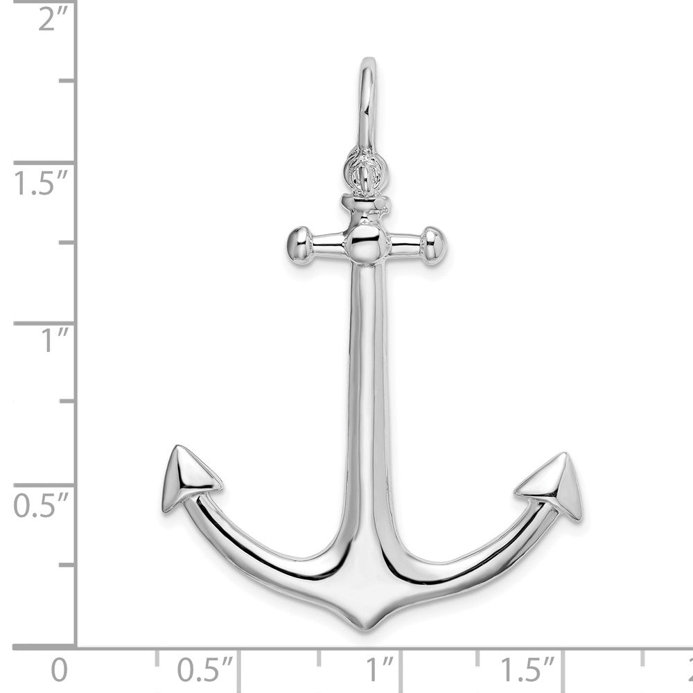 Sterling Silver Rhodium-plated Polished 3D Large Anchor Pendant
