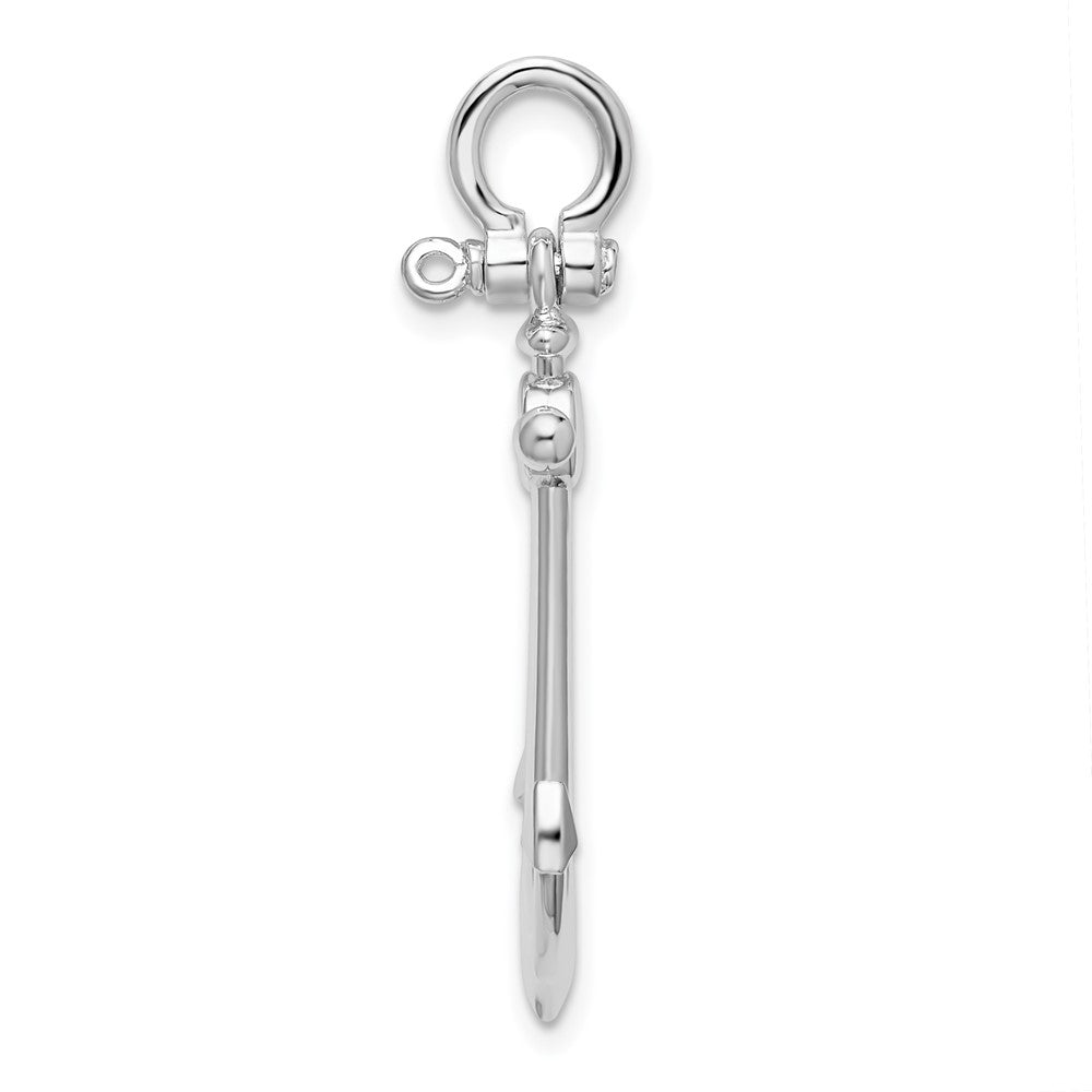 Sterling Silver Rhodium-plated Polished 3D Small Anchor Pendant