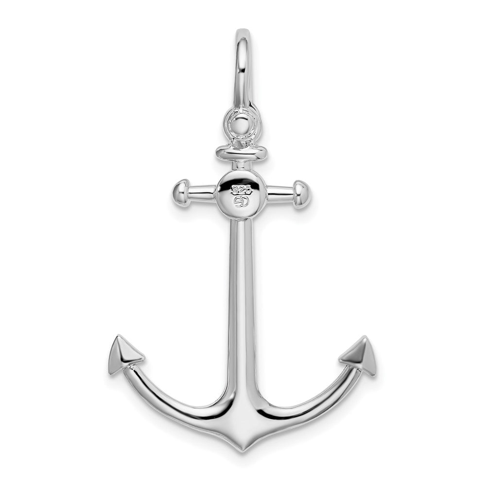 Sterling Silver Rhodium-plated Polished 3D Small Anchor Pendant