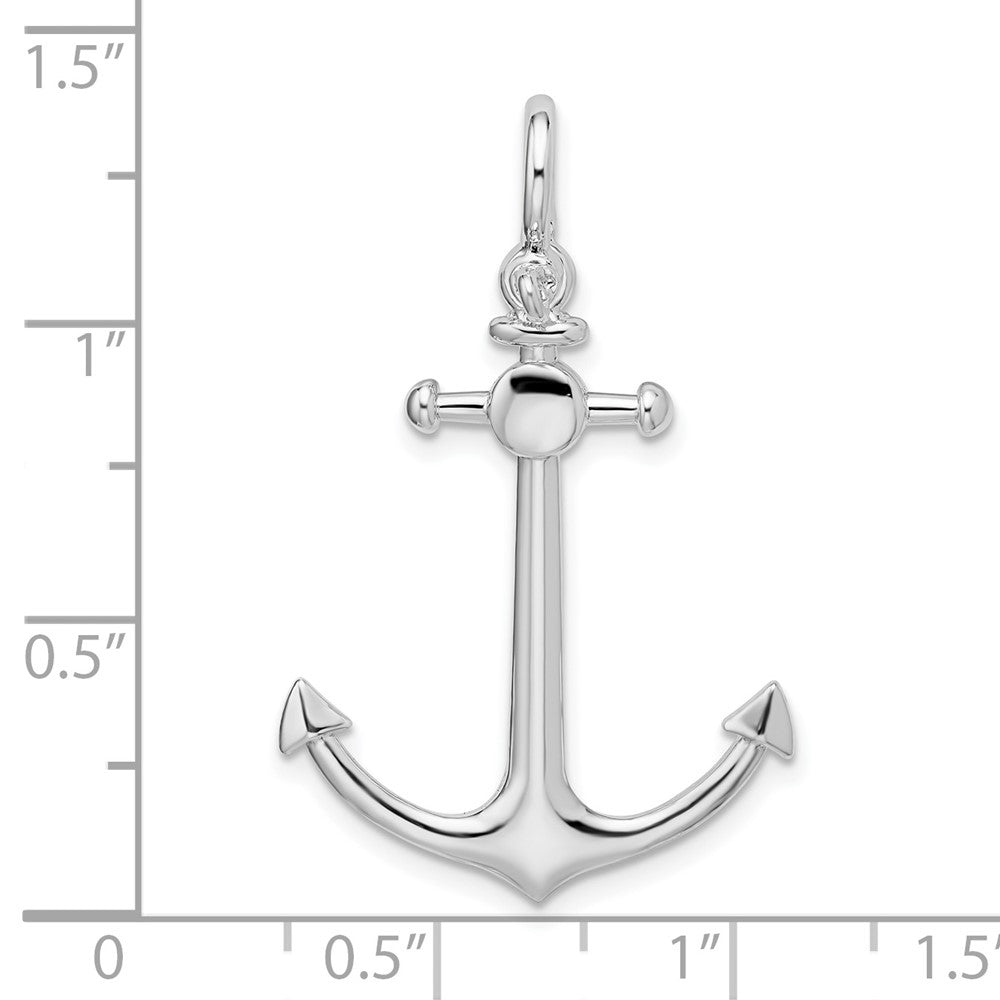 Sterling Silver Rhodium-plated Polished 3D Small Anchor Pendant