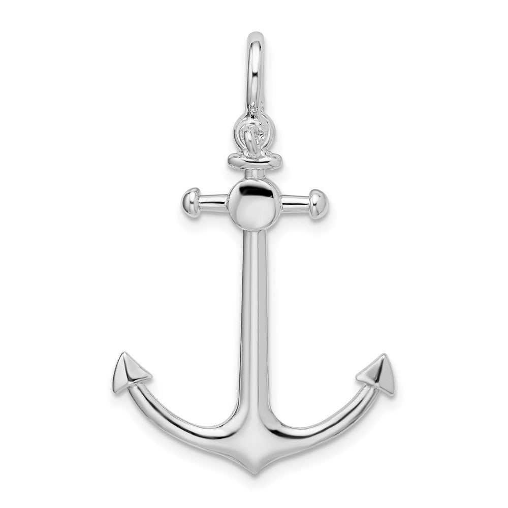 Sterling Silver Rhodium-plated Polished 3D Small Anchor Pendant