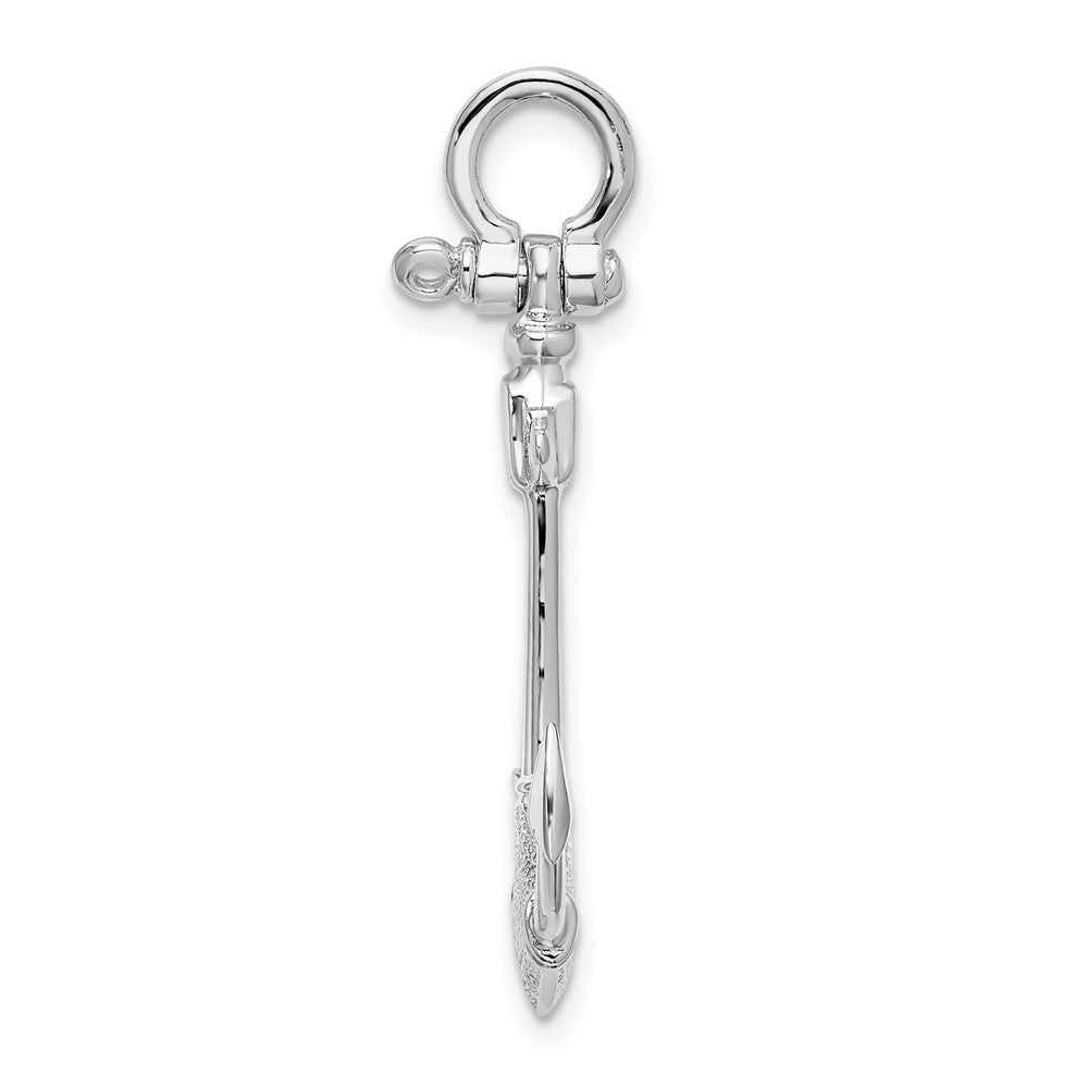 Sterling Silver Rhodium-plated Polished/Textured 3D Anchor Pendant