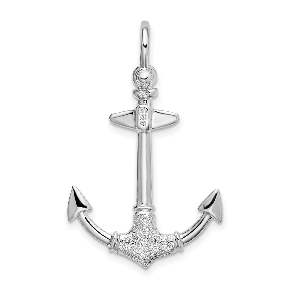 Sterling Silver Rhodium-plated Polished/Textured 3D Anchor Pendant
