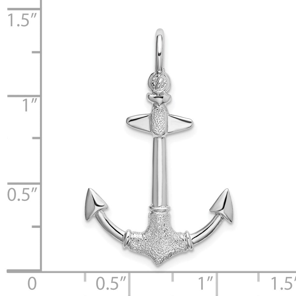 Sterling Silver Rhodium-plated Polished/Textured 3D Anchor Pendant