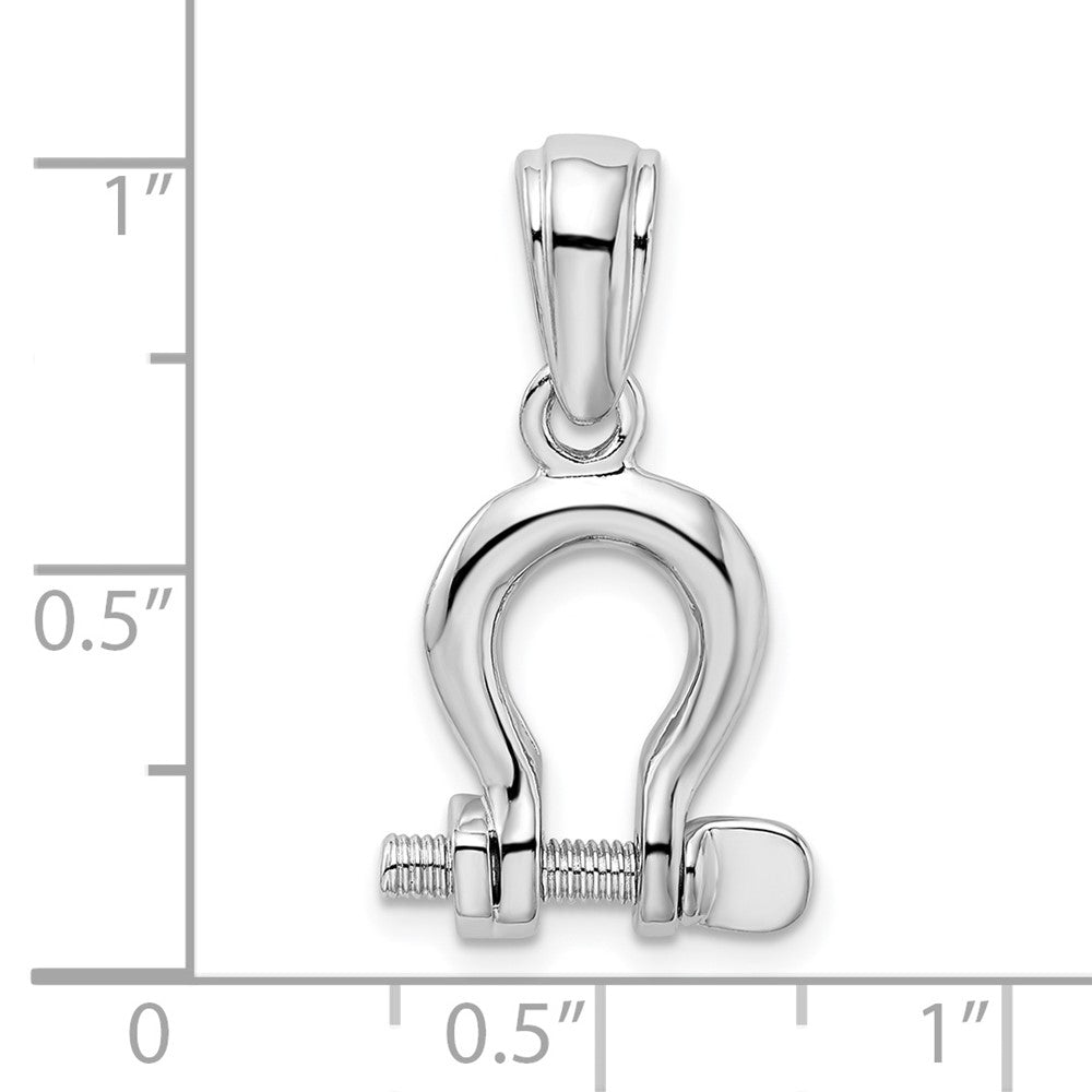 Sterling Silver Rhodium-plated Polished 3D Med. Shackle Link Pendant