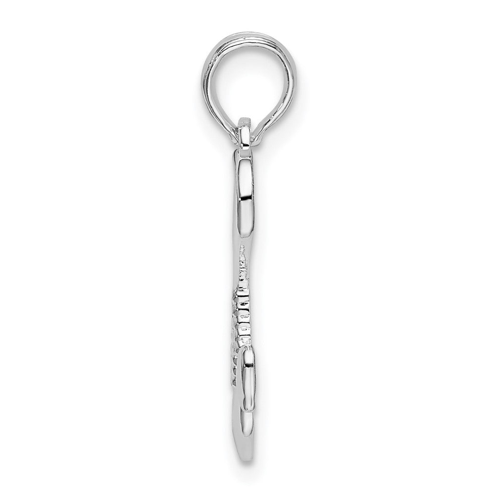 Sterling Silver Rhodium-plated Polished Cut-out Heart w/Tassel Pendant