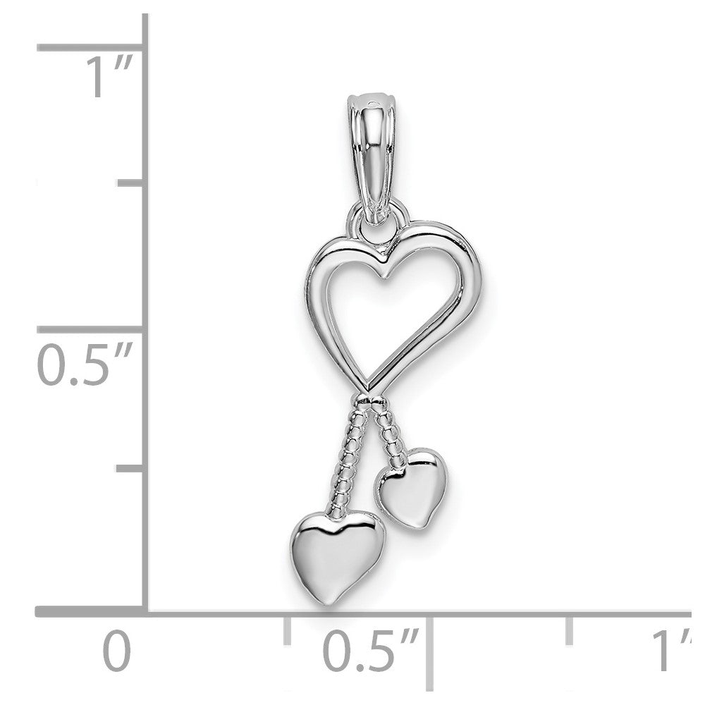 Sterling Silver Rhodium-plated Polished Cut-out Heart w/Tassel Pendant