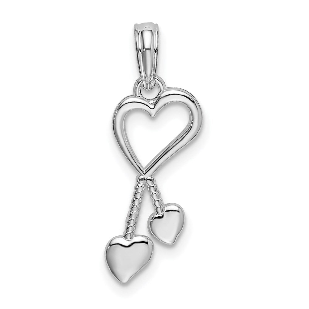 Sterling Silver Rhodium-plated Polished Cut-out Heart w/Tassel Pendant