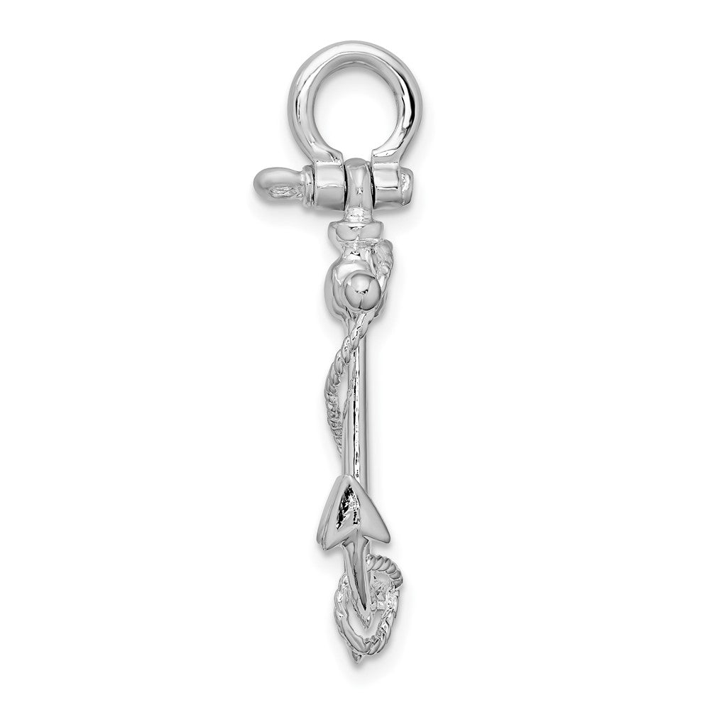 Sterling Silver Rhodium-plated Polished 3D Anchor w/Rope Pendant