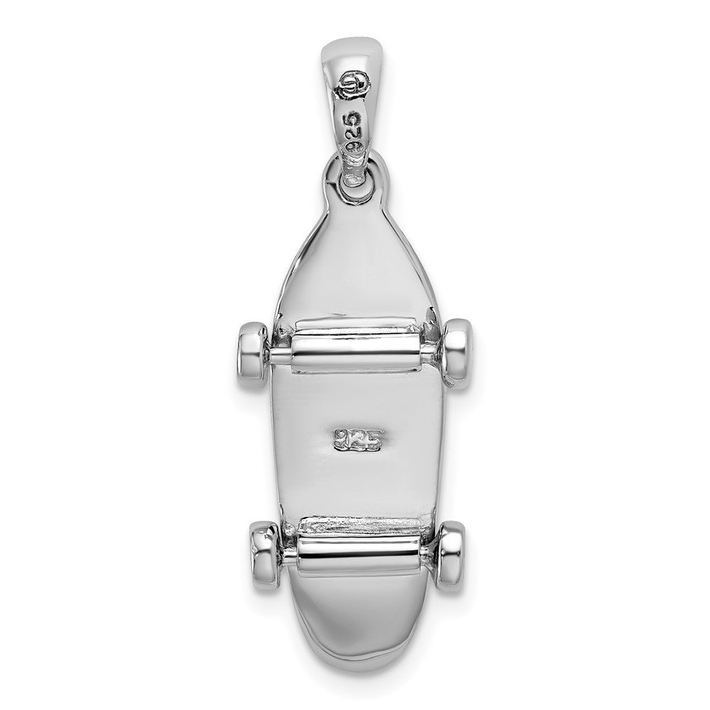 Sterling Silver Rhod-plated Polished Moveable 3D Skateboard Pendant