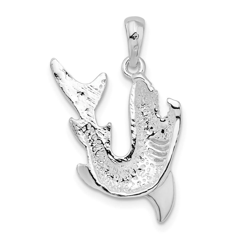 Sterling Silver Rhodium-plated Polished Jumping Shark Pendant