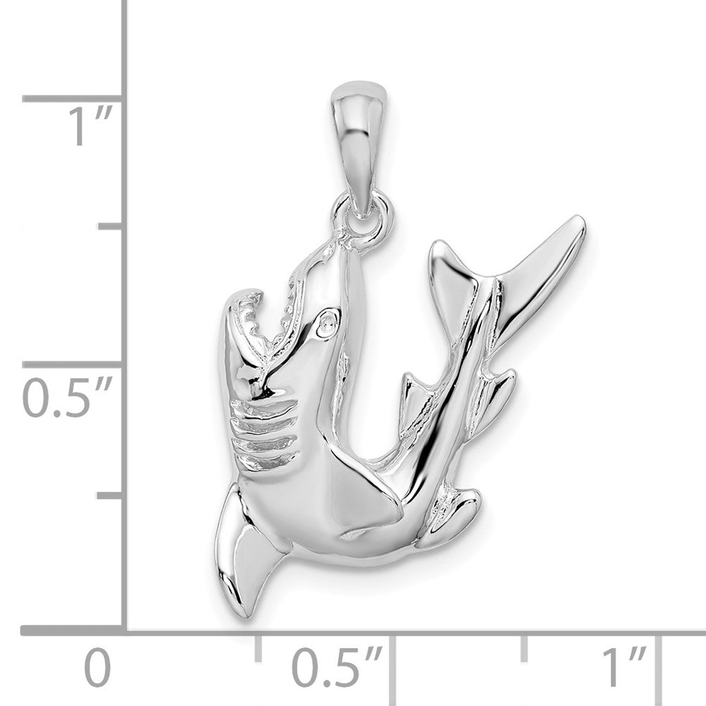 Sterling Silver Rhodium-plated Polished Jumping Shark Pendant