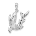 Sterling Silver Rhodium-plated Polished Jumping Shark Pendant