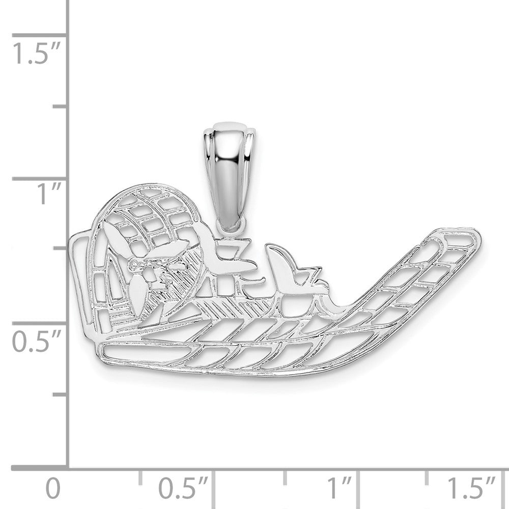 Sterling Silver Rhodium-plated Polished Cut-out Flat Airboat Pendant