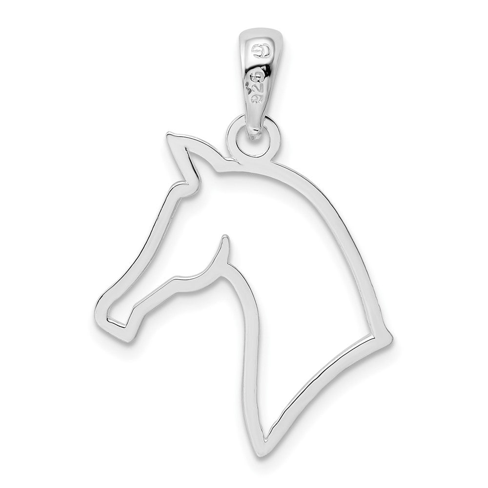 Sterling Silver Rhodium-plated Polished Cut-out Horse Head Pendant