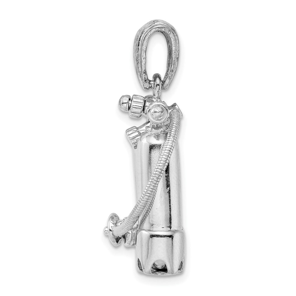 Sterling Silver Rhodium-plated Polished 3D Scuba Tanks w/Hose Pendant