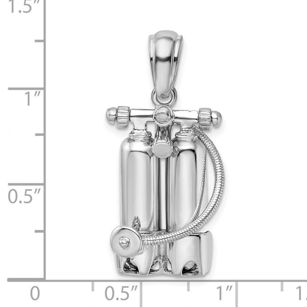 Sterling Silver Rhodium-plated Polished 3D Scuba Tanks w/Hose Pendant