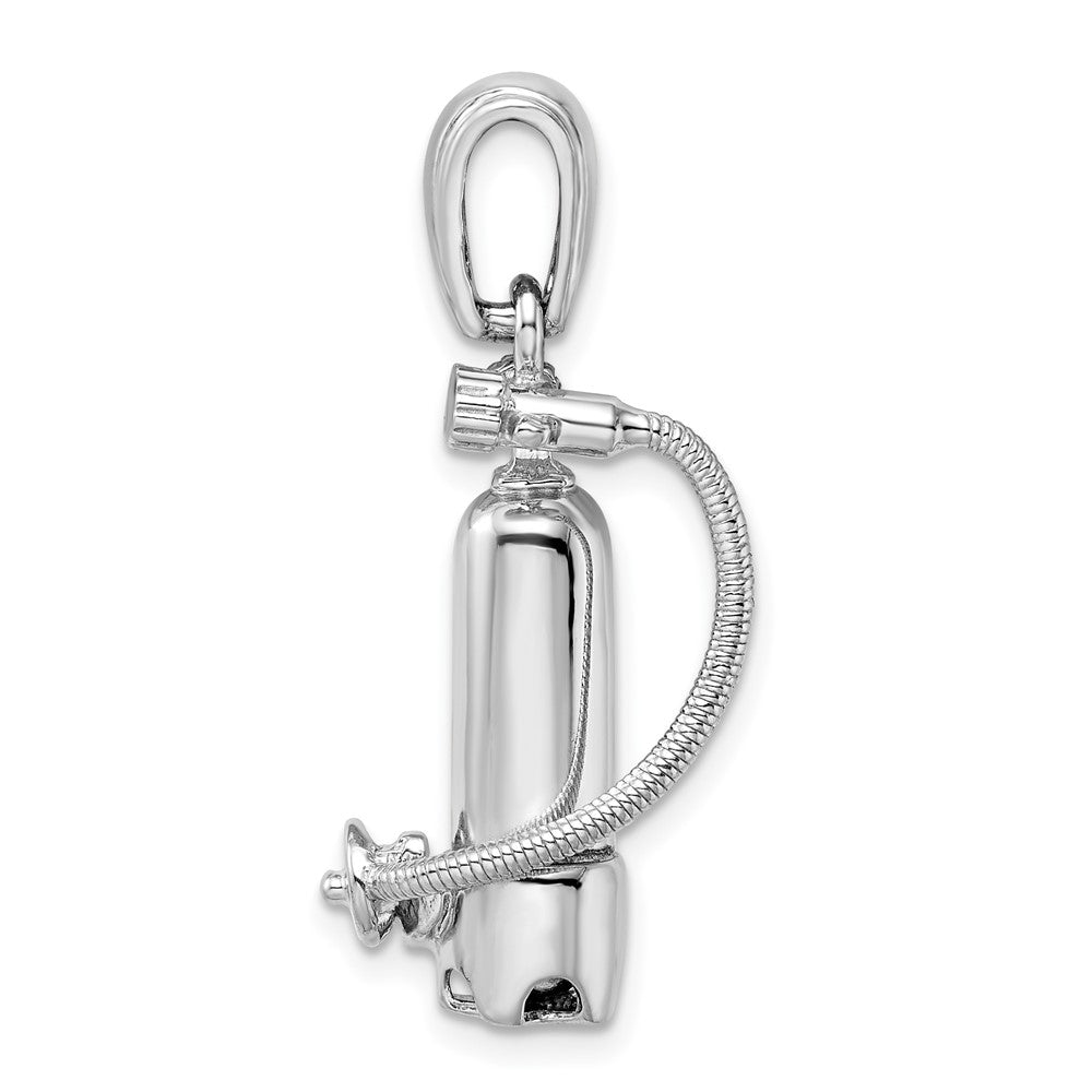 Sterling Silver Rhodium-plated 3D Single Scuba Tank w/Hose Pendant