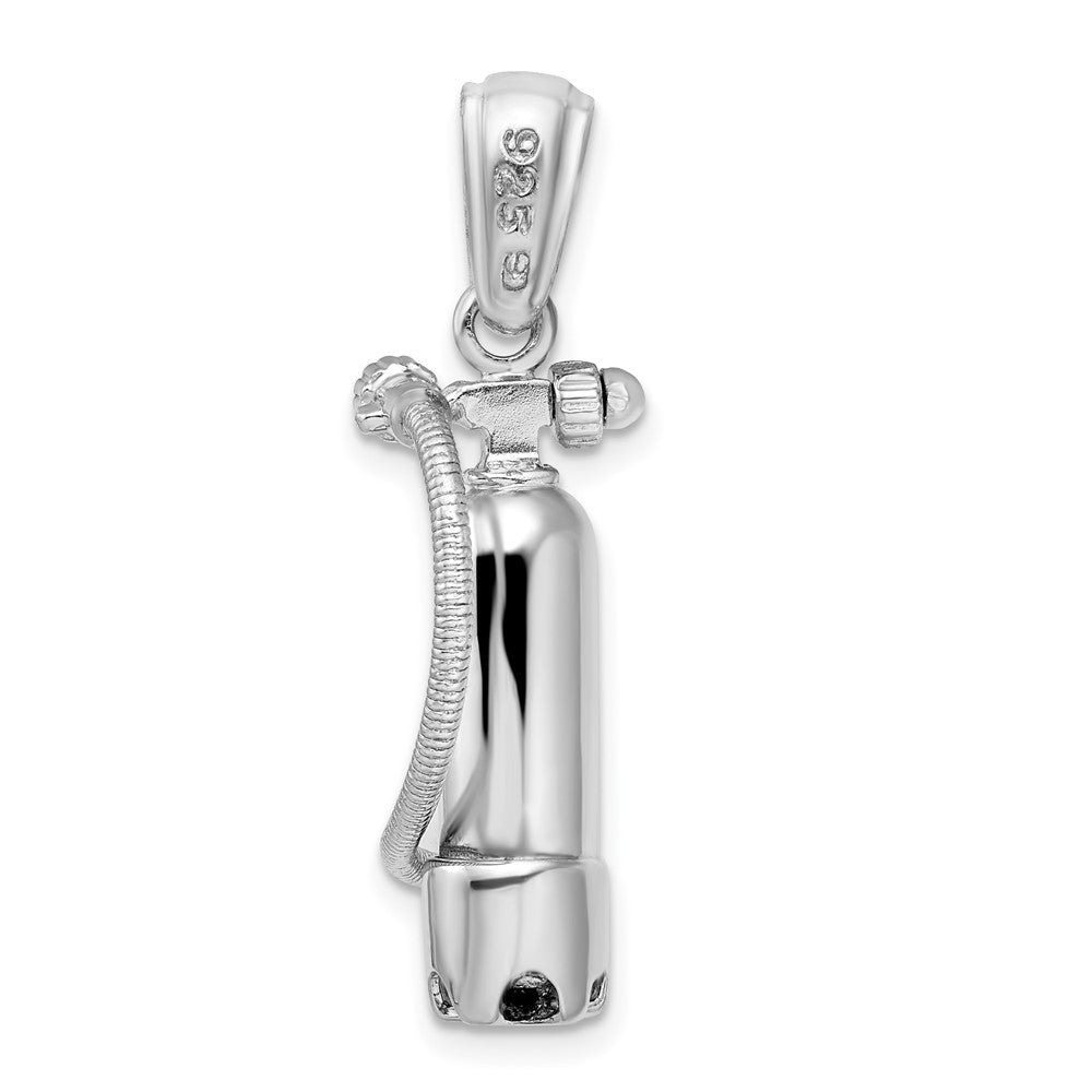 Sterling Silver Rhodium-plated 3D Single Scuba Tank w/Hose Pendant