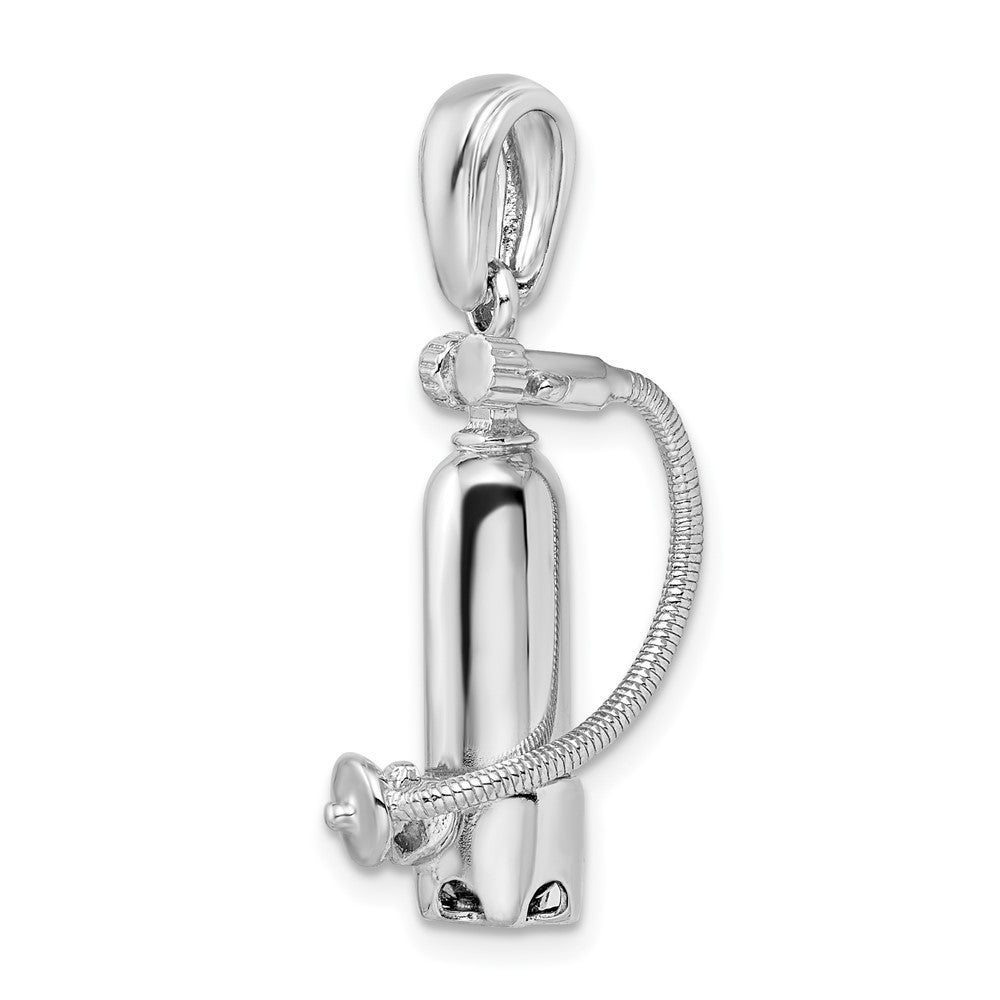 Sterling Silver Rhodium-plated 3D Single Scuba Tank w/Hose Pendant