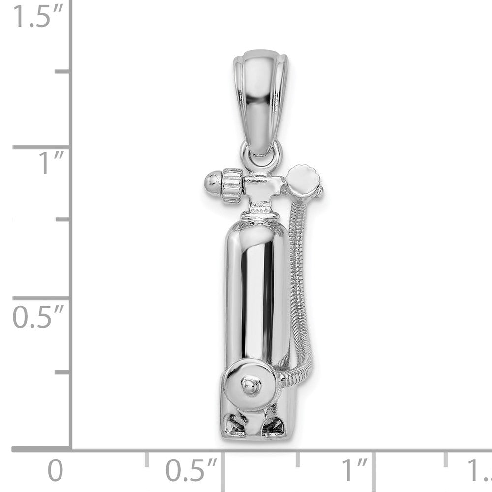 Sterling Silver Rhodium-plated 3D Single Scuba Tank w/Hose Pendant