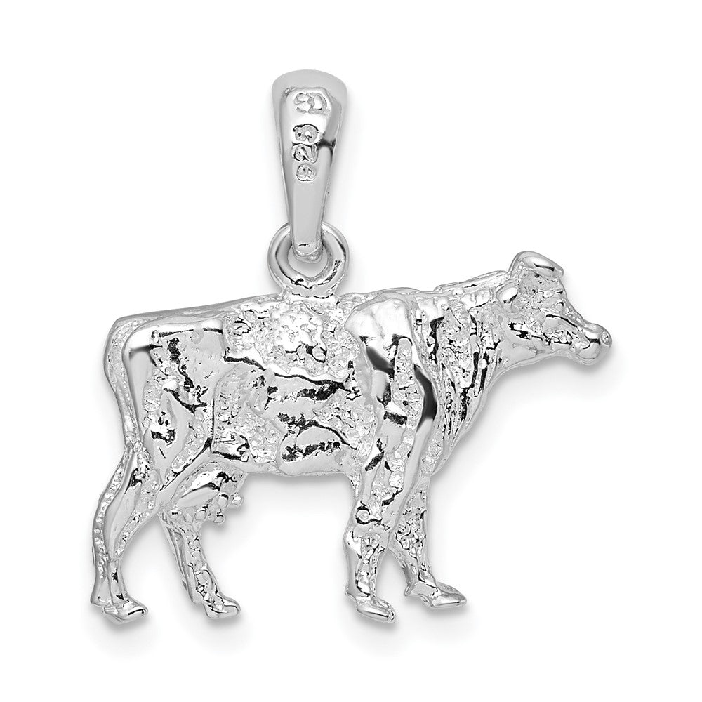 Sterling Silver Rhodium-plated Polished 3D Cow Pendant