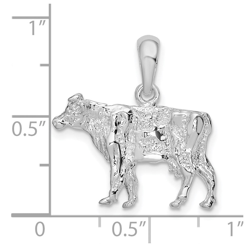 Sterling Silver Rhodium-plated Polished 3D Cow Pendant