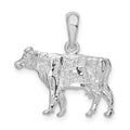 Sterling Silver Rhodium-plated Polished 3D Cow Pendant