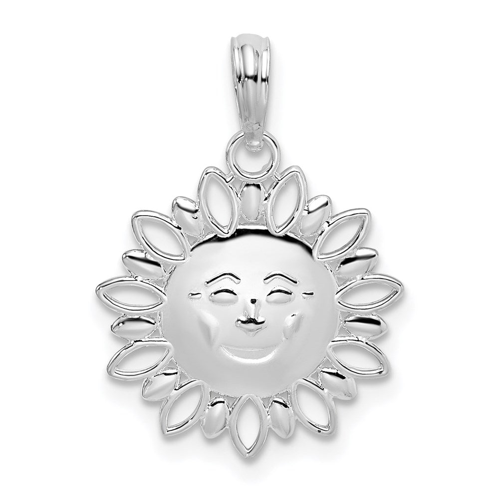 Sterling Silver Rhodium-plated Polished Smiling Sun Pendant