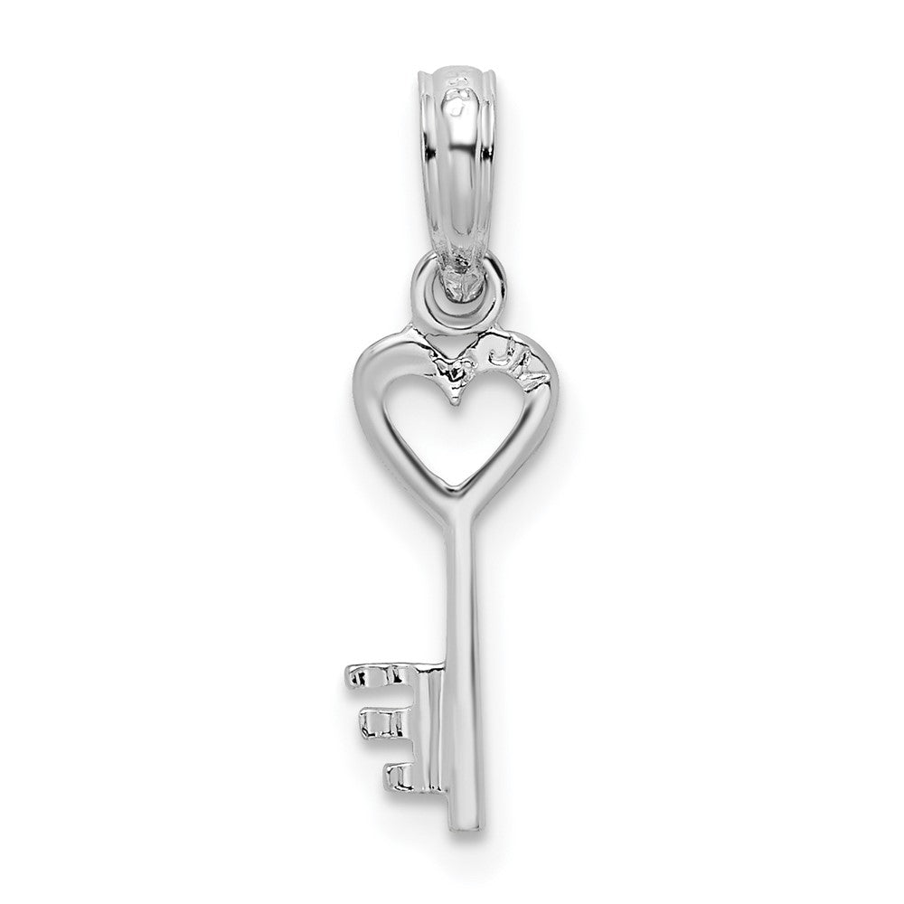 Sterling Silver Rhodium-plated Polished Key w/Heart Top Pendant