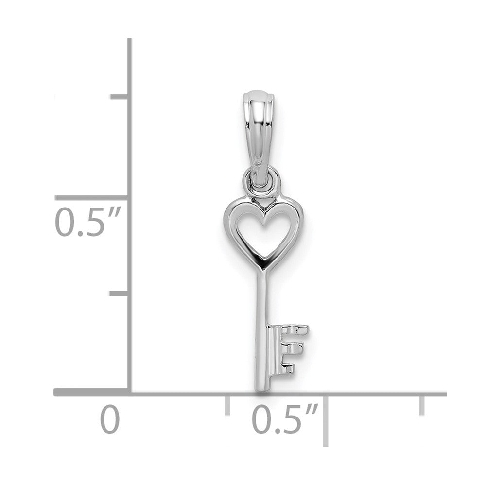 Sterling Silver Rhodium-plated Polished Key w/Heart Top Pendant