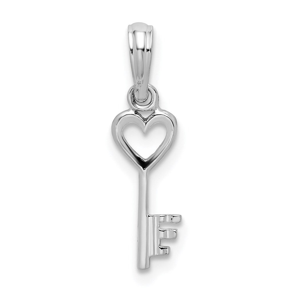 Sterling Silver Rhodium-plated Polished Key w/Heart Top Pendant