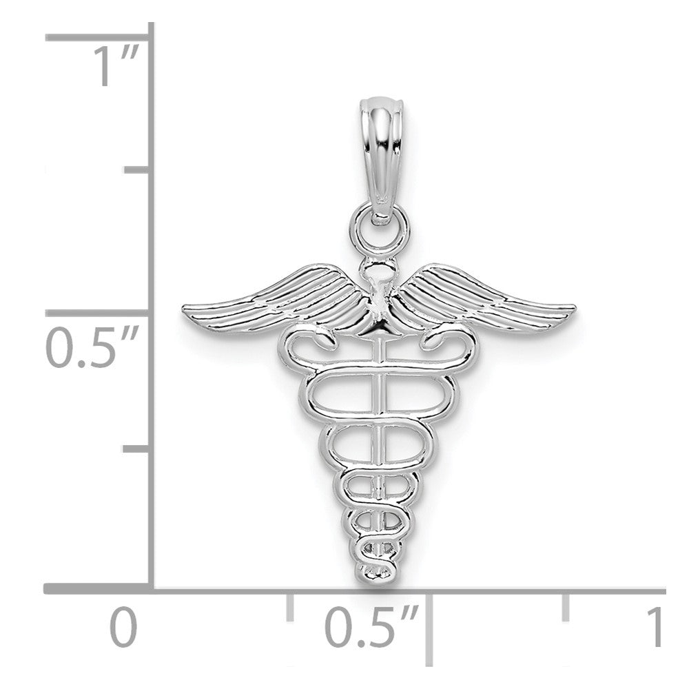 Sterling Silver RH-plated Polished Cut-out Caduceus Pendant