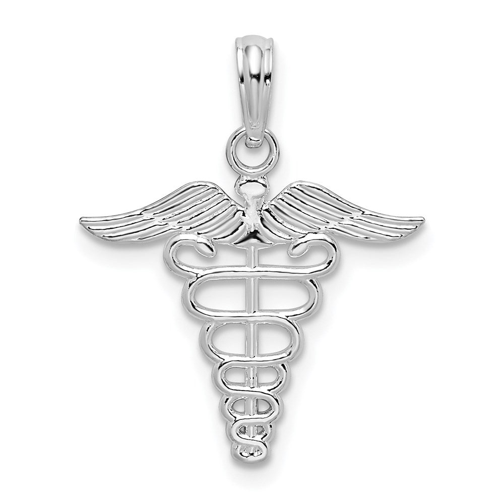 Sterling Silver RH-plated Polished Cut-out Caduceus Pendant