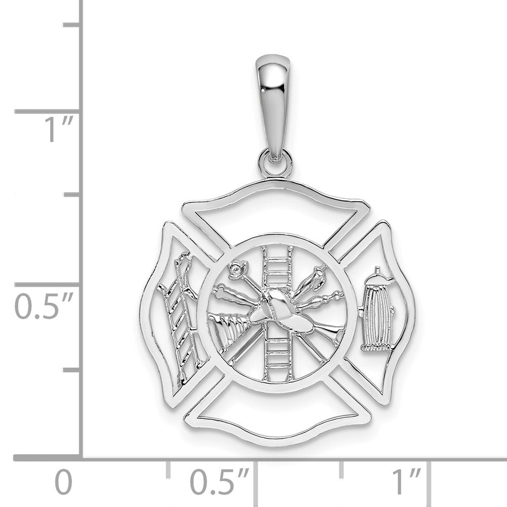 Sterling Silver Polished Cut-out Fireman Shield Pendant