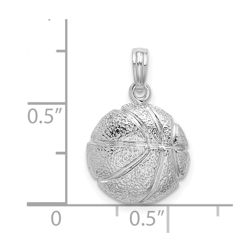 Sterling Silver Rhodium-plated Polished Basketball Pendant