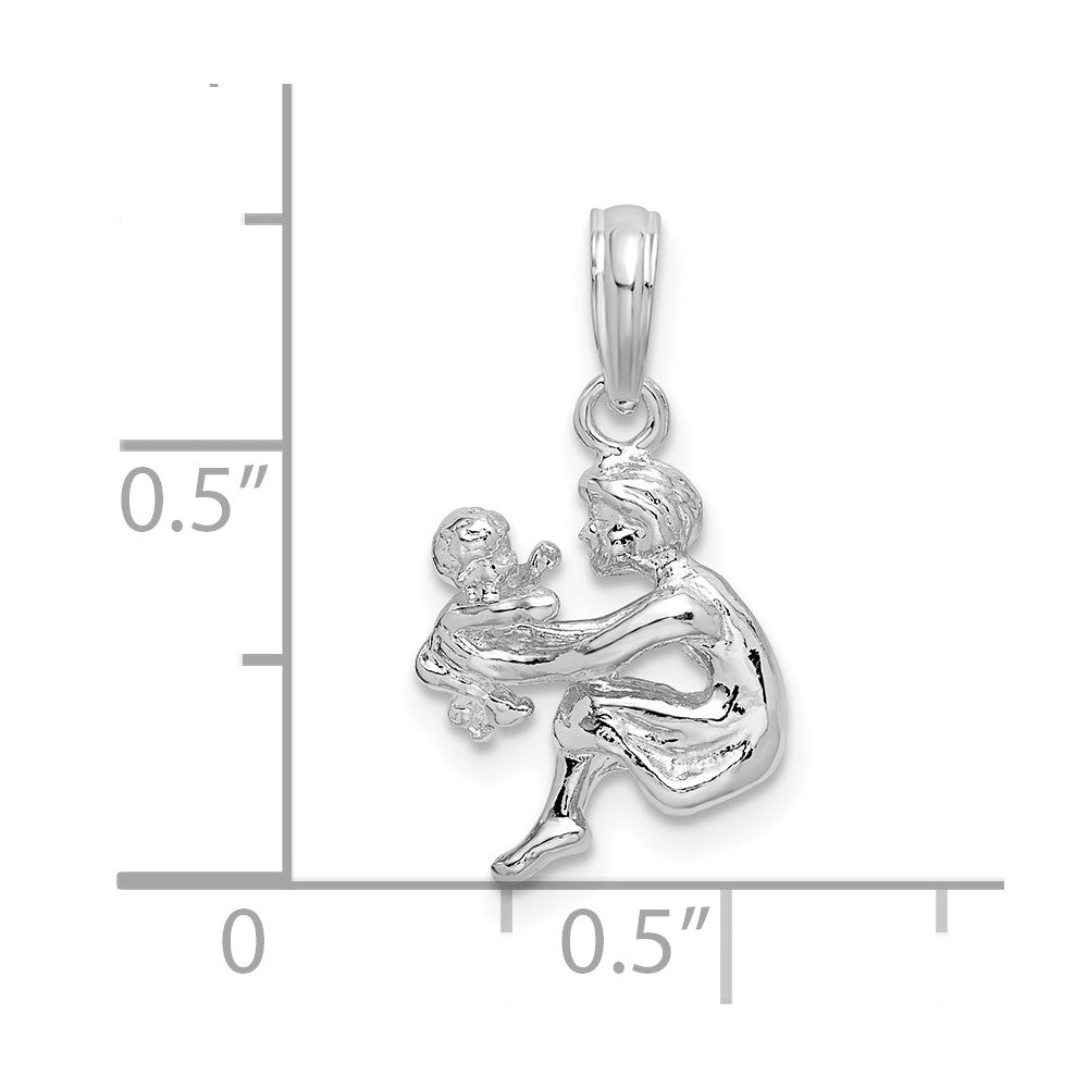 Sterling Silver Rhodium-plated Polished 3D Mother and Baby Pendant
